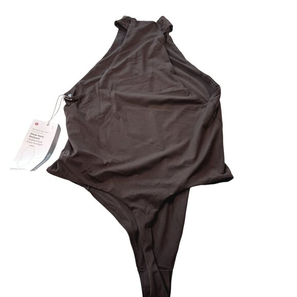 Lululemon Mock-Neck Bodysuit Nulu Fabric Thong Cut Sleeveless Brown Size L - Picture 2 of 8